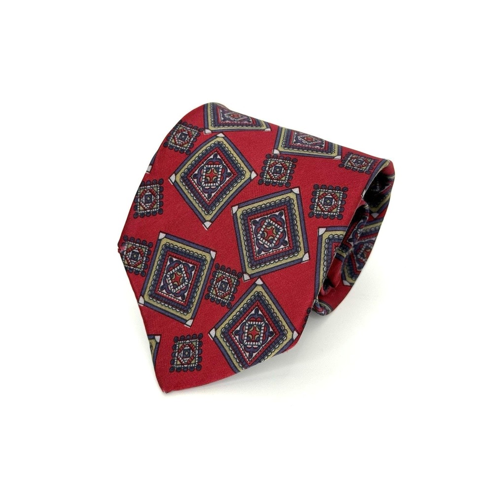 VTG Austin Reed Regent Street Silk Tie Red Geometric Pattern Made in Italy 57"